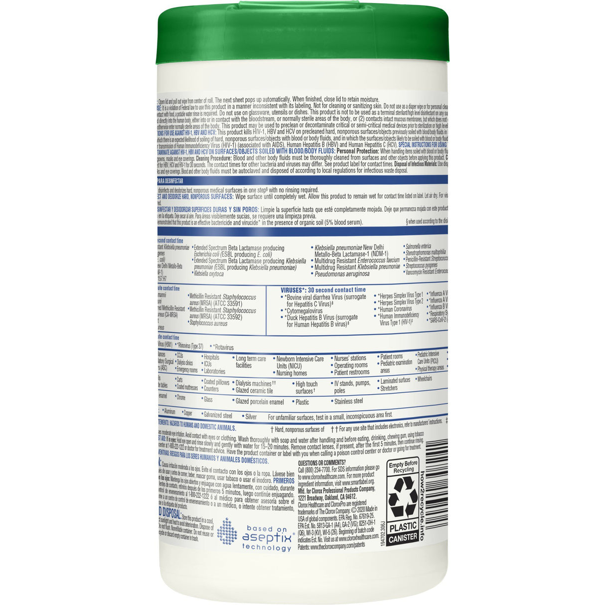 Surface Disinfectant Cleaner Clorox Healthcare® Premoistened Hydrogen Peroxide Based Manual Pull Wipe 95 Count Canister Unscented NonSterile - BeHope