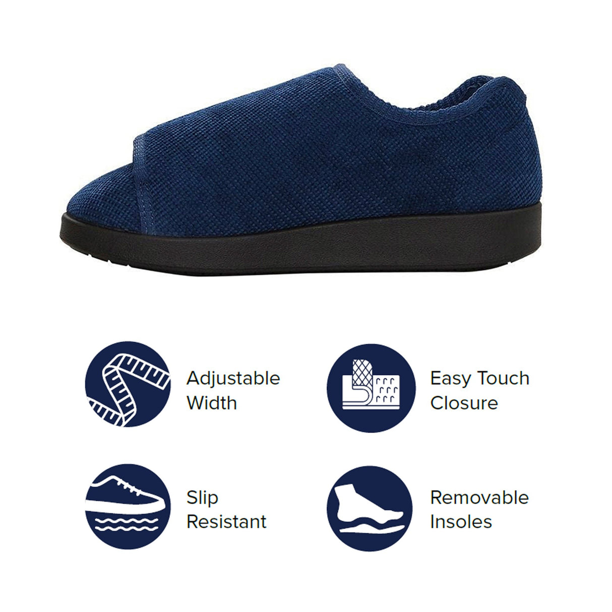 Slippers Silverts® Female Adult Size 6 / 2X-Wide Hard Sole Single Patient Use Navy Blue - BeHope