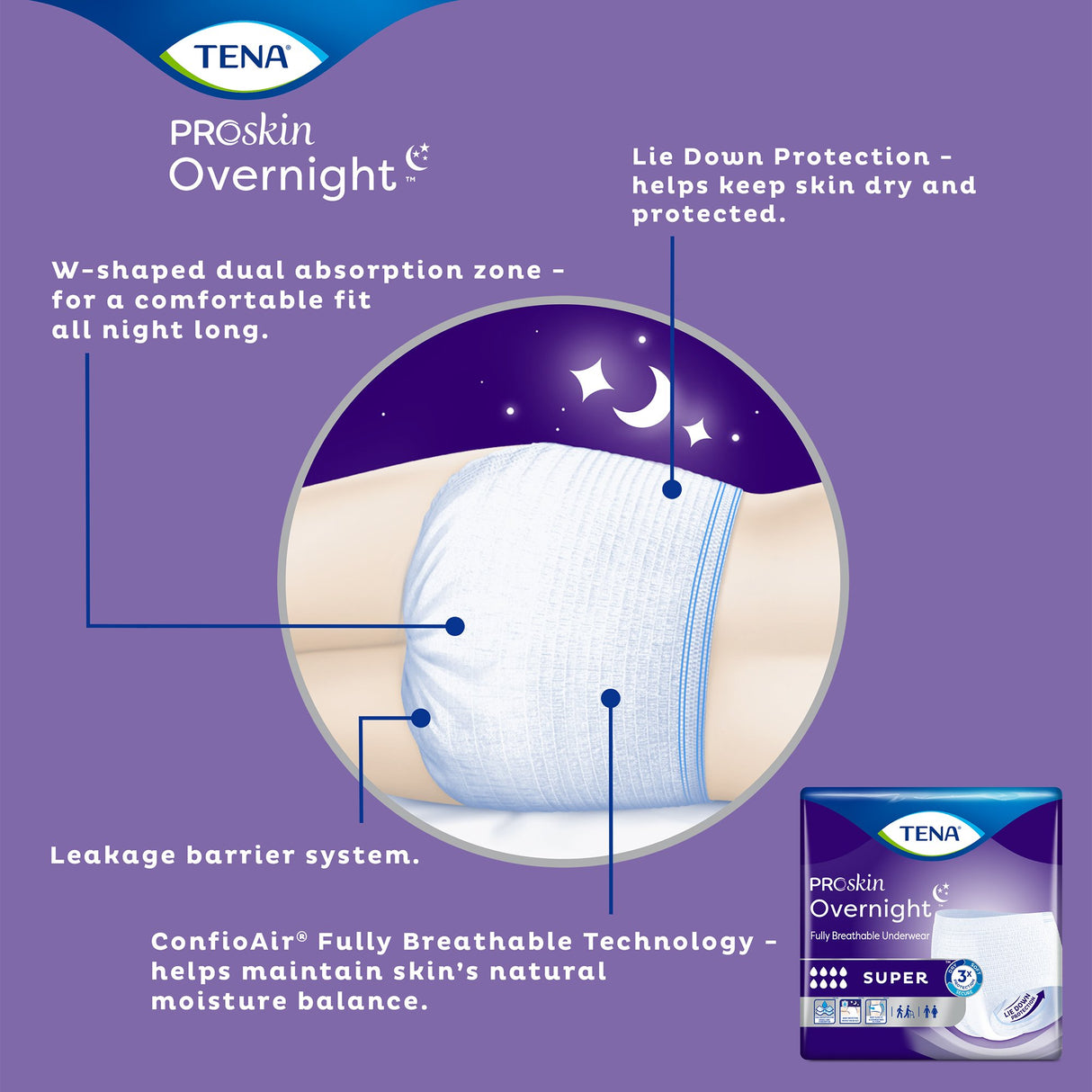 Unisex Adult Absorbent Underwear TENA ProSkin Overnight™ Super Pull On with Tear Away Seams Medium Disposable Heavy Absorbency - BeHope