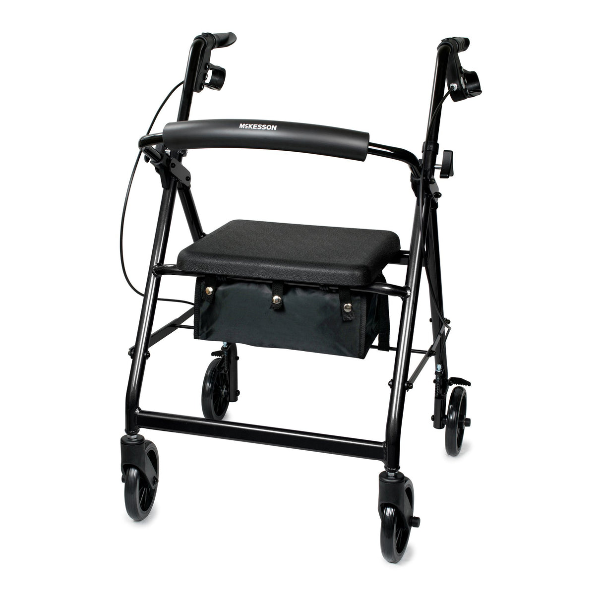 4 Wheel Rollator McKesson Black Adjustable Height / Folding Aluminum Frame - BeHope