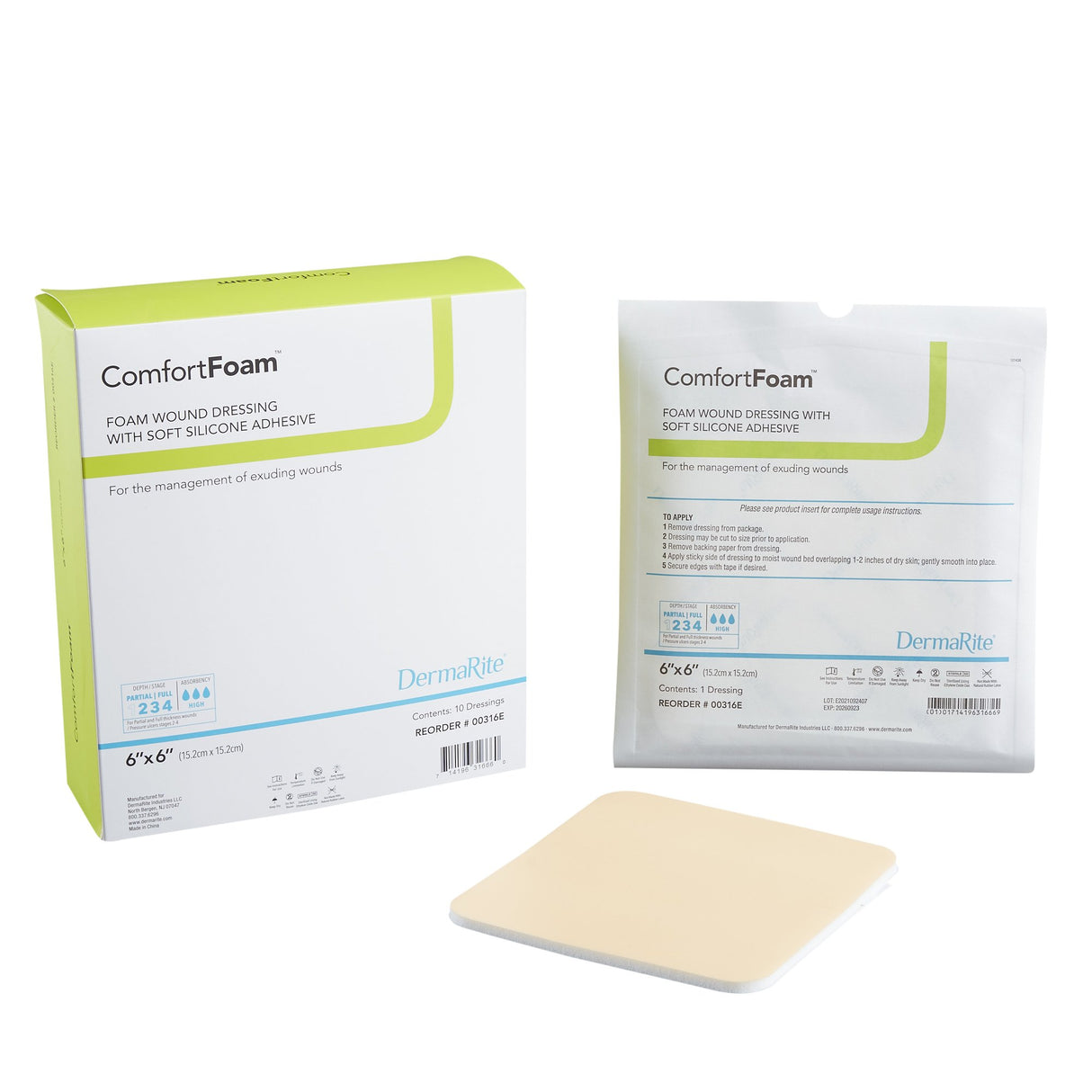 Foam Dressing ComfortFoam™ 6 X 6 Inch Without Border Film Backing Silicone Face Square Sterile - BeHope