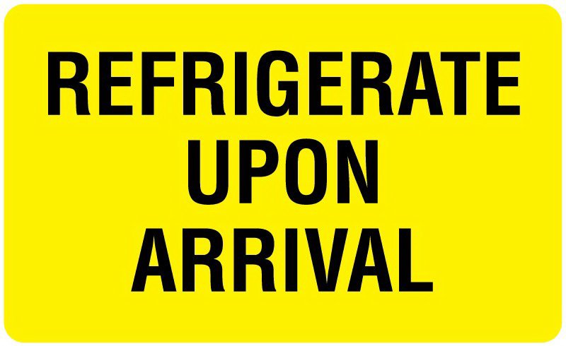 Pre-Printed Label UAL™ Auxiliary Label Yellow Paper REFRIGERATE UPON ARRIVAL Temperature Control 2-1/8 X 3-1/2 Inch - BeHope