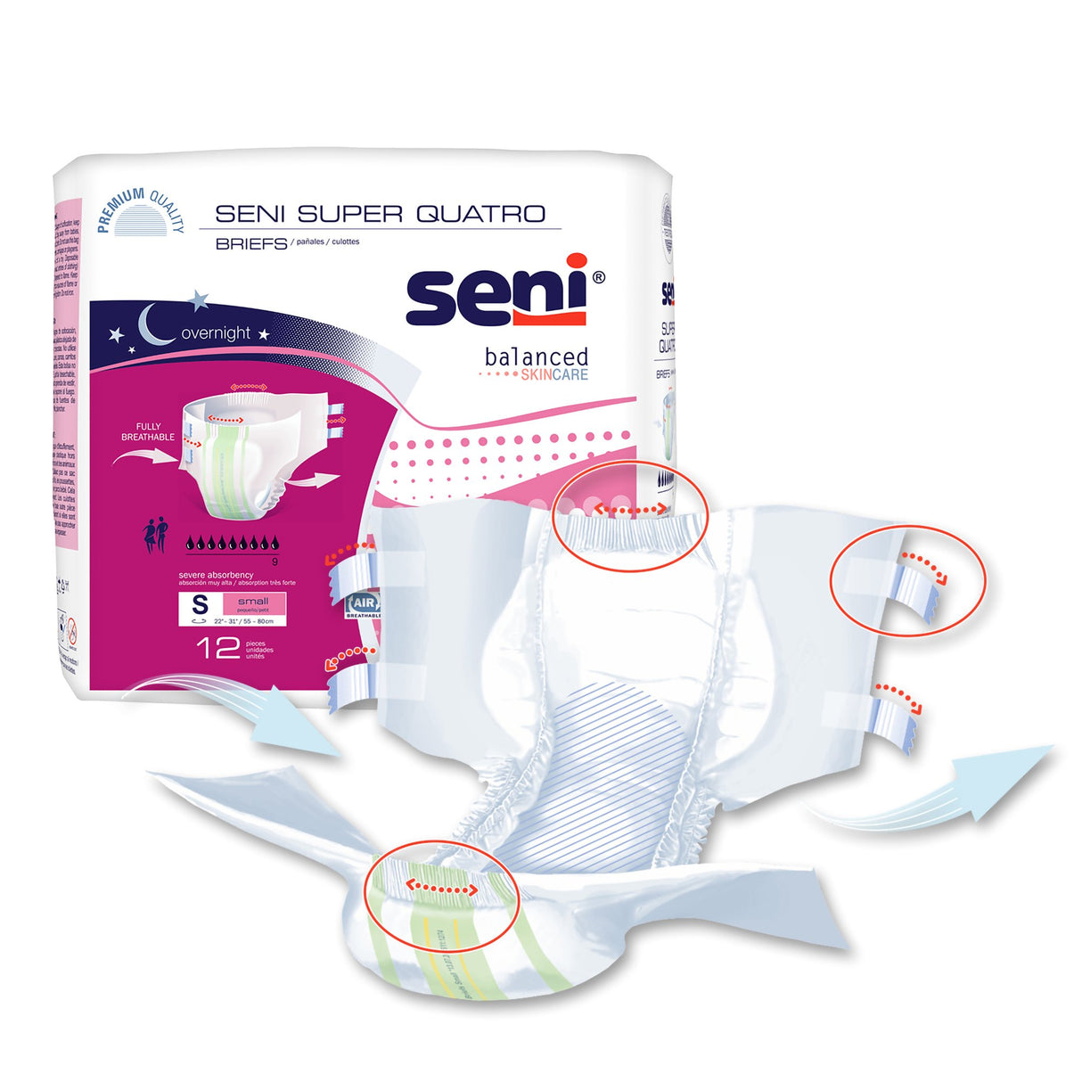 Unisex Adult Incontinence Brief Seni® Super Quatro Small Disposable Heavy Absorbency - BeHope