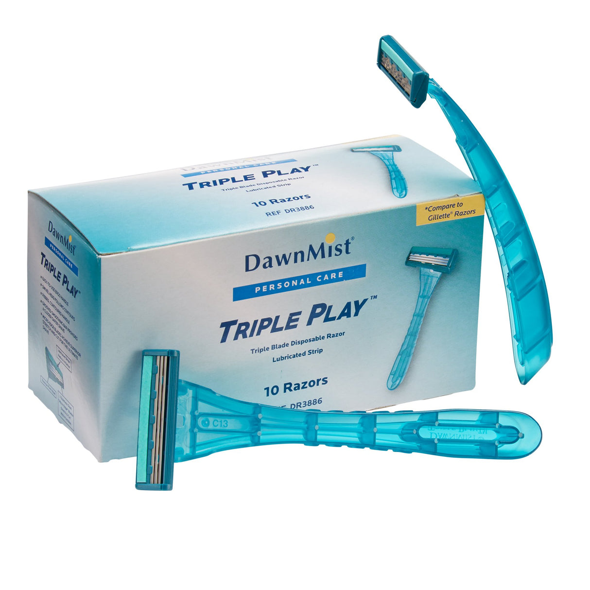 Personal Razor with Lubricating Strip DawnMist® Triple Play™ Single Edge Triple Blade NonSterile Disposable - BeHope