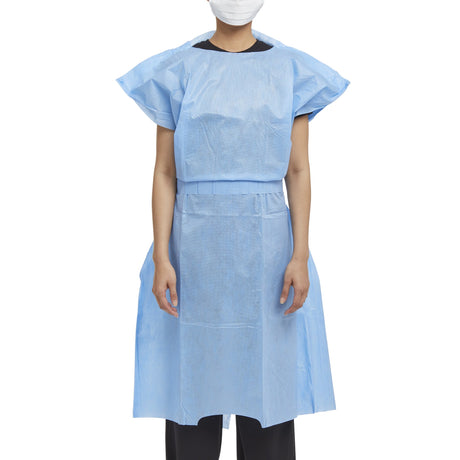 Patient Exam Gown Halyard One Size Fits Most Blue Disposable - BeHope