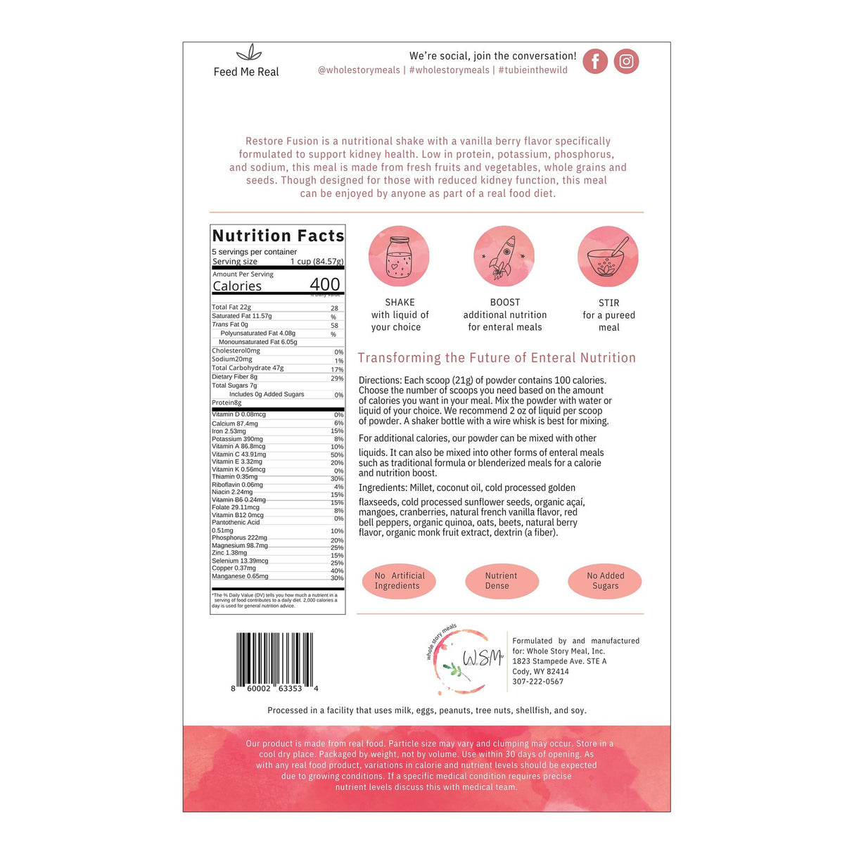 Oral Supplement Restore Fusion Renal Support Vanilla Berry Flavor Powder 16 oz. Pouch - BeHope