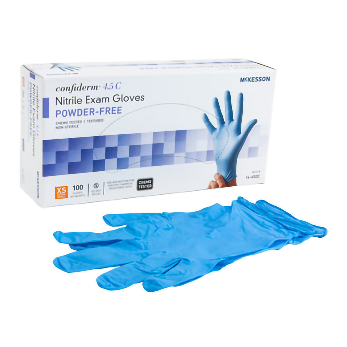 Exam Glove McKesson Confiderm® 4.5C X-Small NonSterile Nitrile Standard Cuff Length Textured Fingertips Blue Chemo Tested - BeHope