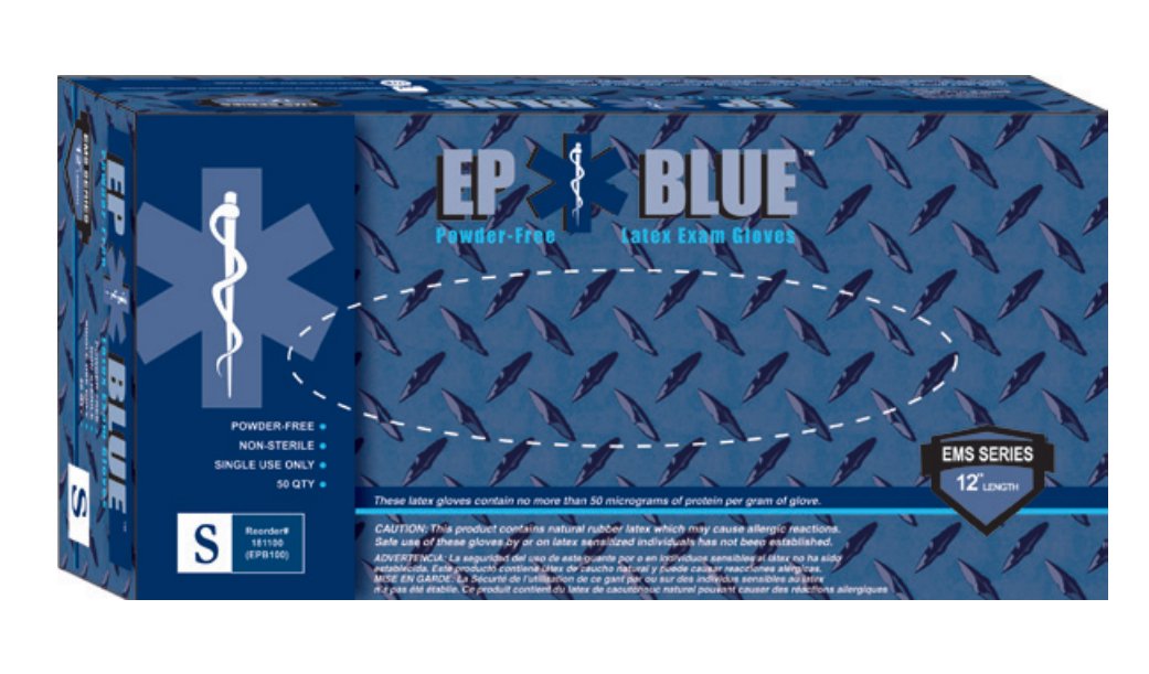 Exam Glove DermAssist® EP Blue™ Small NonSterile Latex Extended Cuff Length Fully Textured Blue Chemo Tested - BeHope