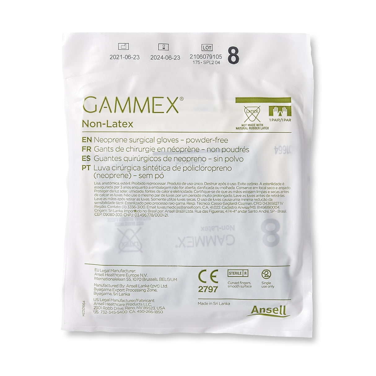 Surgical Glove GAMMEX® Non-Latex Size 8 Sterile Polyisoprene Standard Cuff Length Micro-Textured Green Chemo Tested - BeHope