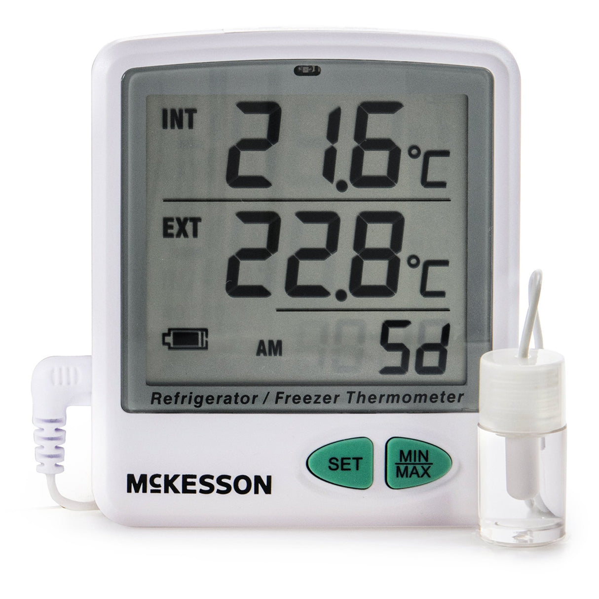 Datalogging Refrigerator / Freezer Thermometer with Alarm McKesson Fahrenheit / Celsius -50° to +158°F (-50° to +70°C) Flip-out Stand Battery Operated - BeHope