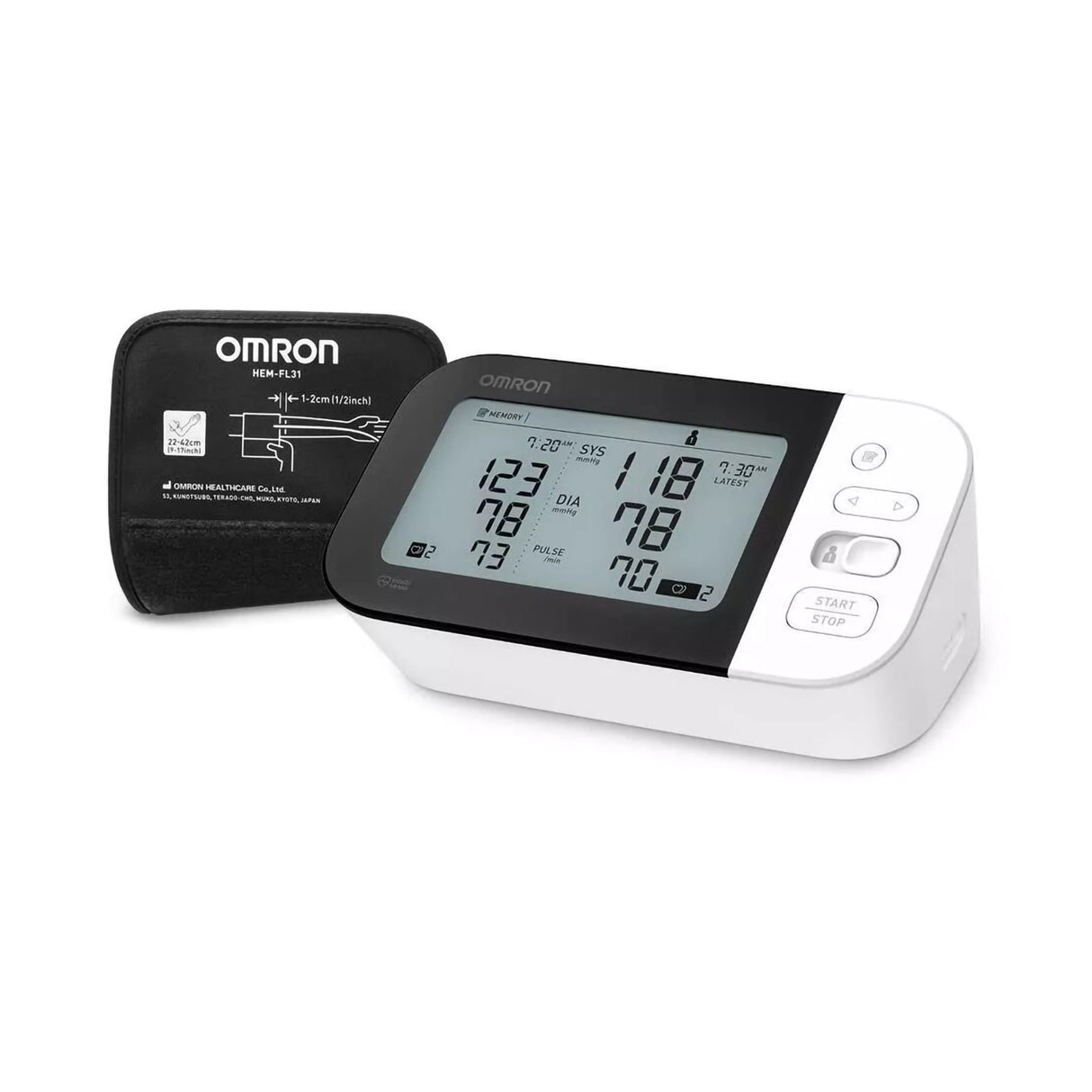 Home Automatic Digital Blood Pressure Monitor Omron®7 Series™ Wide Range Nylon Cuff 23 - 43 cm Desk Model - BeHope