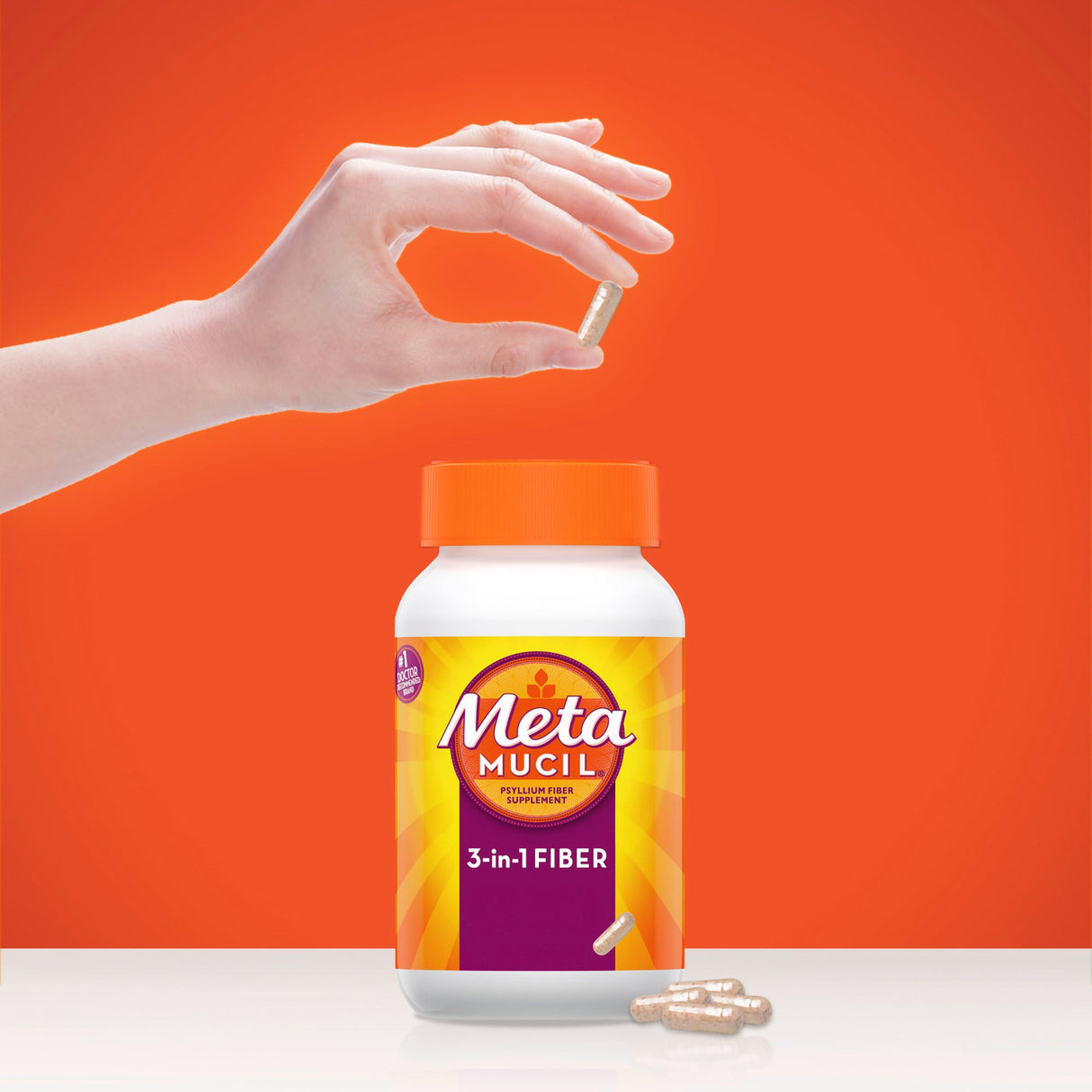 Fiber Supplement Metamucil 3-in-1 Fiber Capsule 100 per Bottle 0.4 Gram Strength Potassium / Psyllium Husk - BeHope