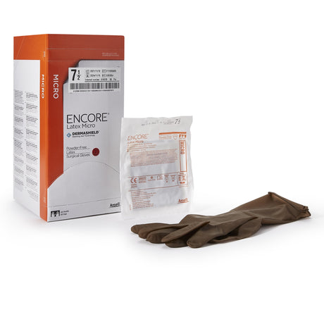 Surgical Glove ENCORE® Latex Micro Size 7.5 Sterile Latex Standard Cuff Length Micro-Textured Brown Chemo Tested - BeHope