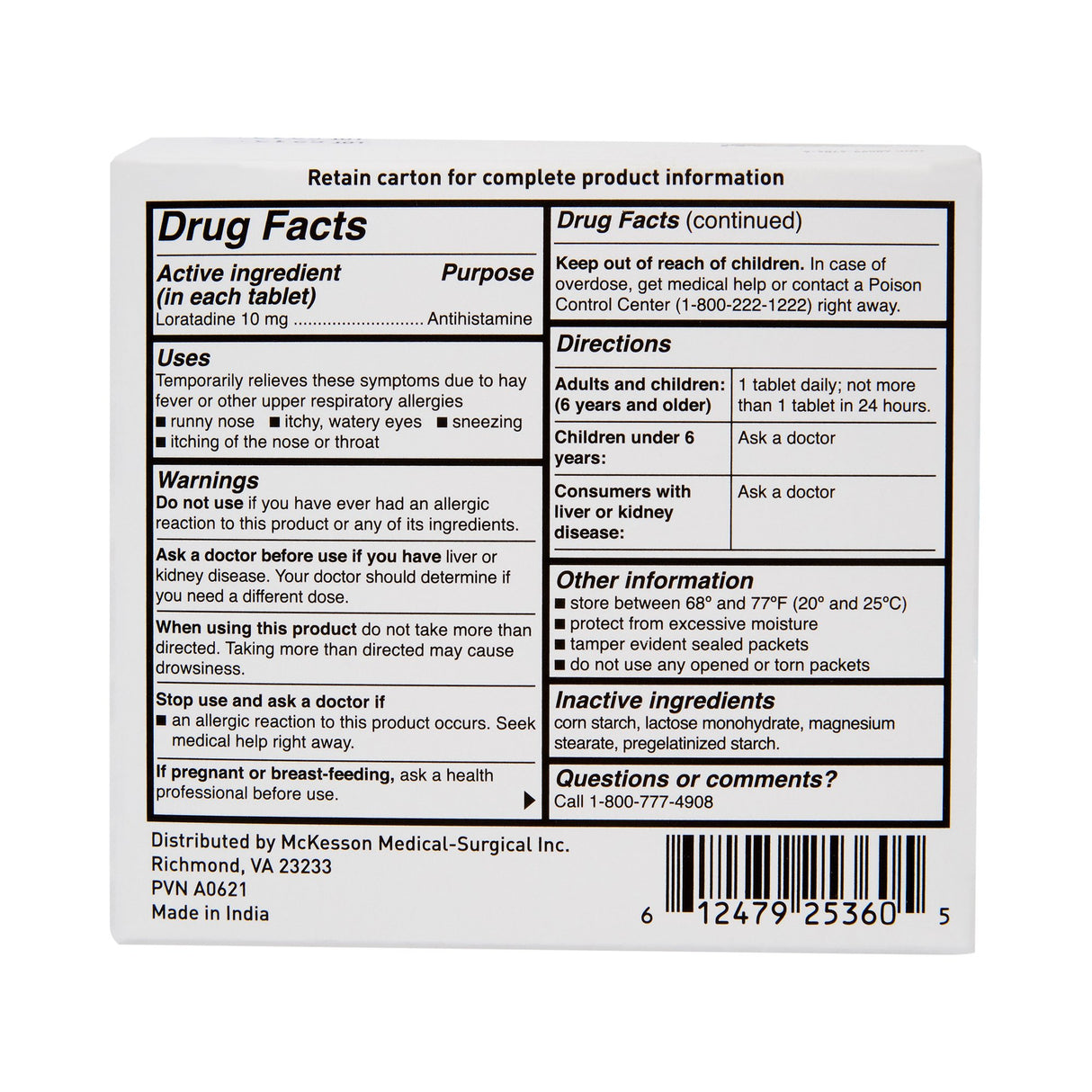 Allergy Relief McKesson 10 mg Strength Tablet 1 per Packet - BeHope