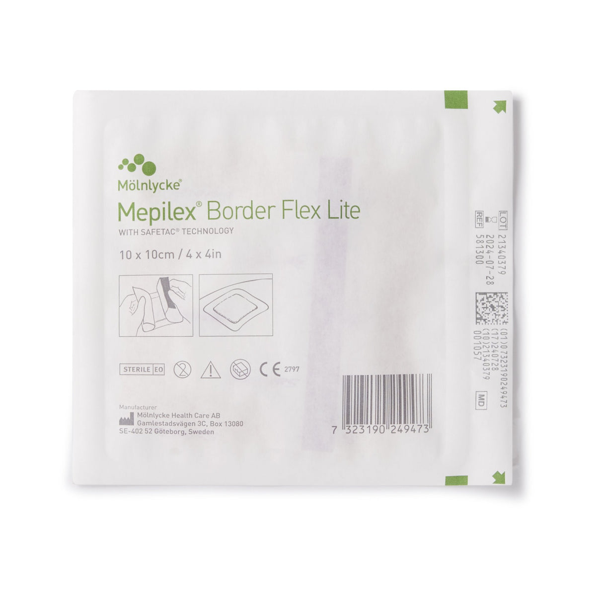 Thin Foam Dressing Mepilex® Border Flex Lite 4 X 4 Inch With Border Film Backing Silicone Adhesive Square Sterile - BeHope