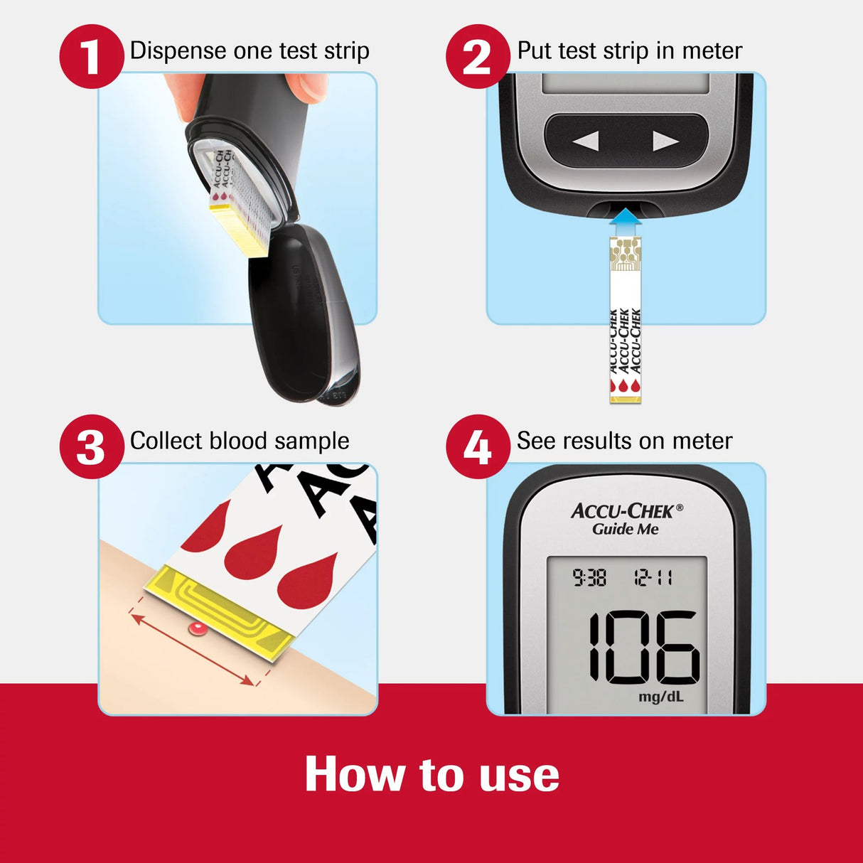 Blood Glucose Meter Accu-Chek® 4 Second Results Stores up to 30 Results No Coding Required - BeHope