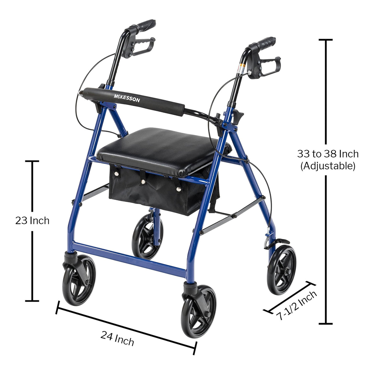 4 Wheel Rollator McKesson Blue Adjustable Height Aluminum Frame - BeHope