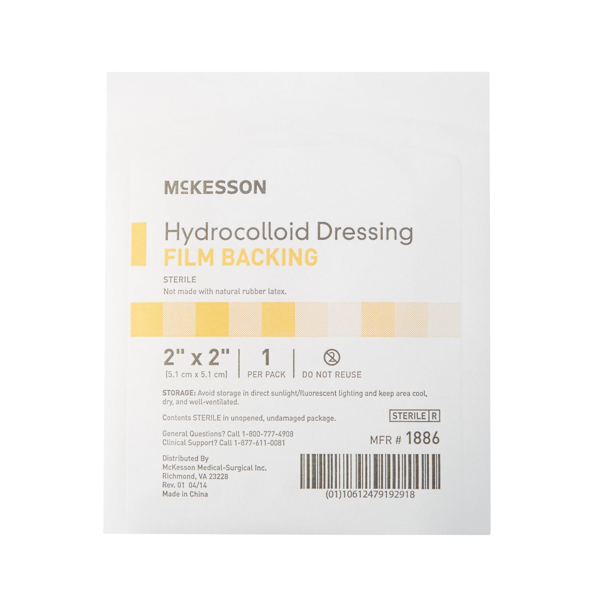 Hydrocolloid Dressing McKesson Waterproof Film Backing 2 X 2 Inch Square Hydrocolloid / Film - BeHope