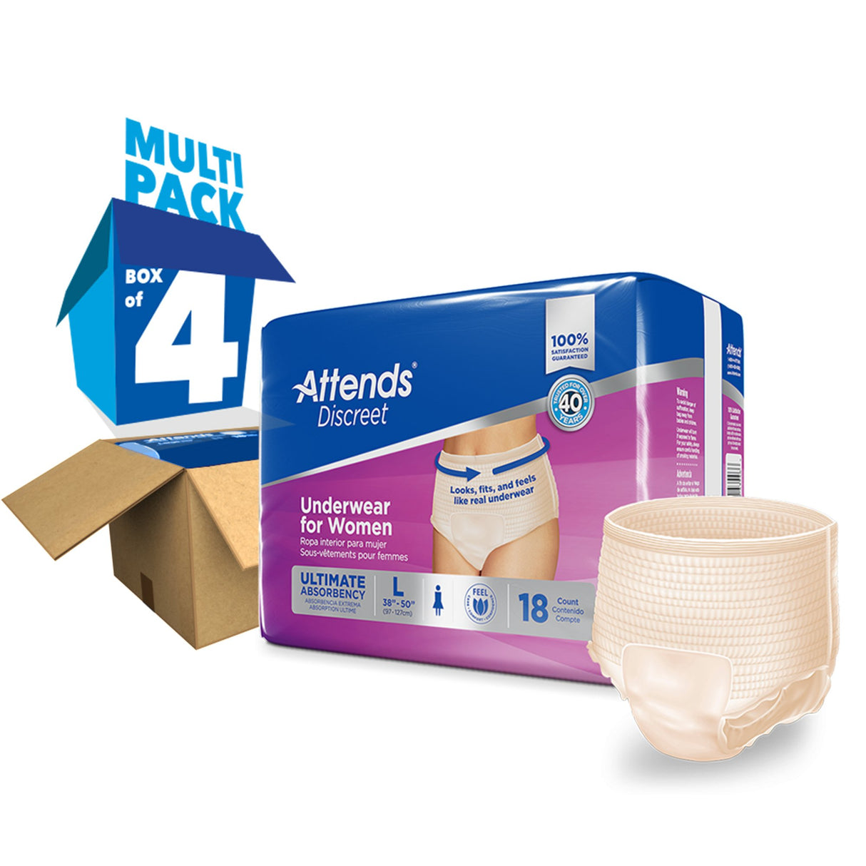 Female Adult Absorbent Underwear Attends® Discreet Pull On with Tear Away Seams Large Disposable Heavy Absorbency - BeHope
