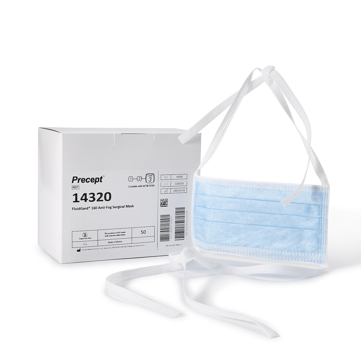 Surgical Mask Precept® FluidGard® 160 Anti-fog Foam ASTM Level 3 Tie Closure One Size Fits Most - BeHope