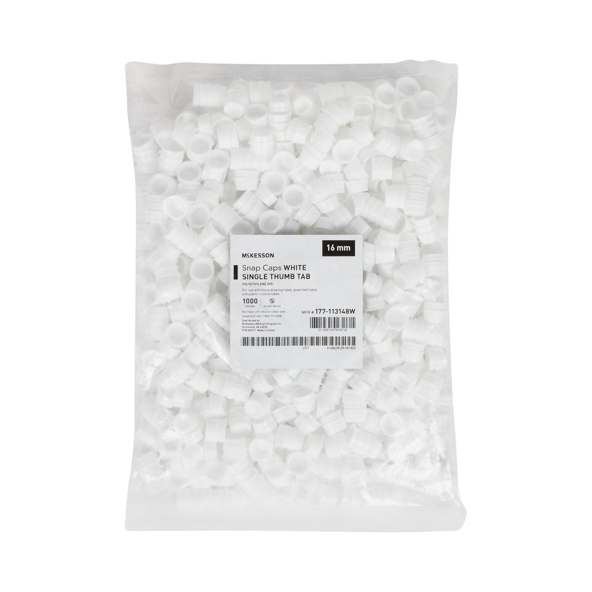 McKesson Tube Closure Polyethylene Snap Cap White 16 mm For Use with 16 mm Blood Drawing Tubes, Glass Test Tubes, Plastic Culture Tubes NonSterile - BeHope