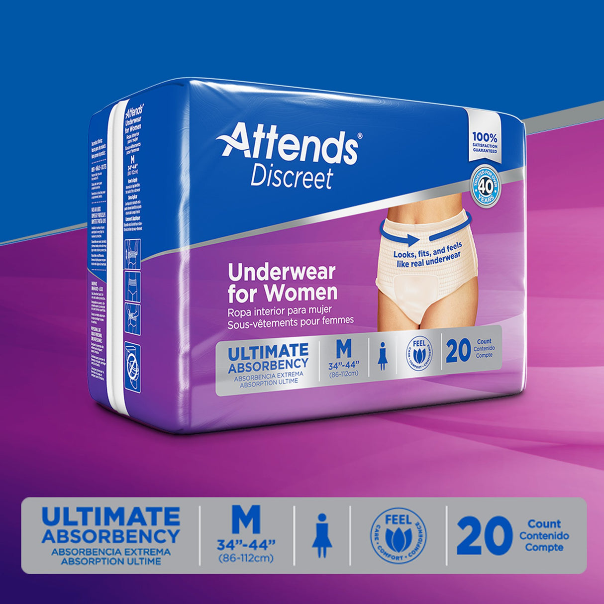 Female Adult Absorbent Underwear Attends® Discreet Pull On with Tear Away Seams Medium Disposable Heavy Absorbency - BeHope