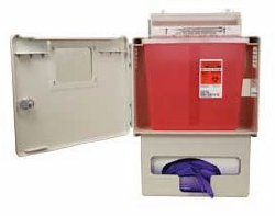Sharps Container Cabinet / Wall Enclosure with Glove Box Complete Locking In-Room System Wall Mount - BeHope