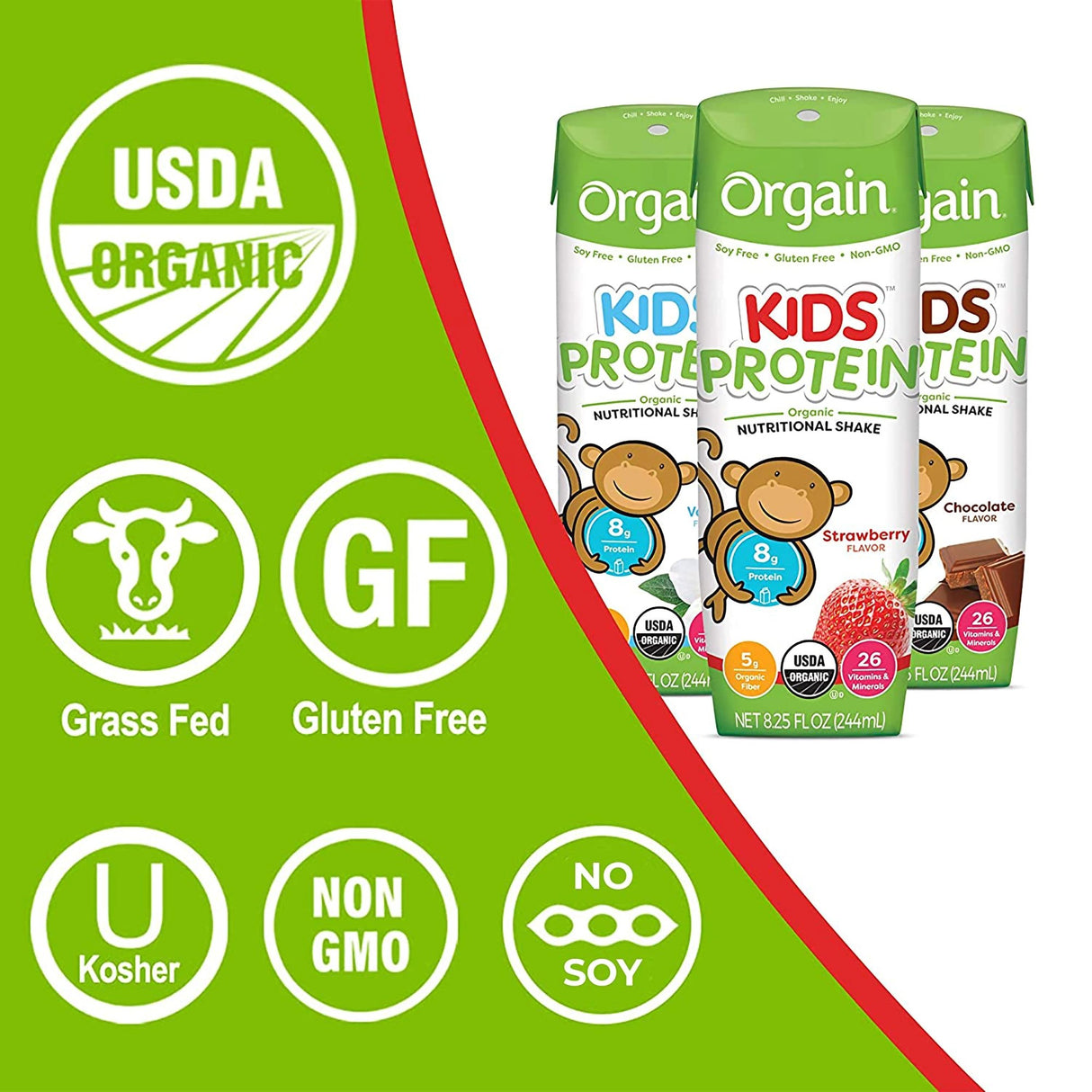 Pediatric Oral Supplement Orgain® Kids Protein™ Organic Nutritional Shake Strawberry Flavor 8.25 oz. Carton Liquid Organic - BeHope