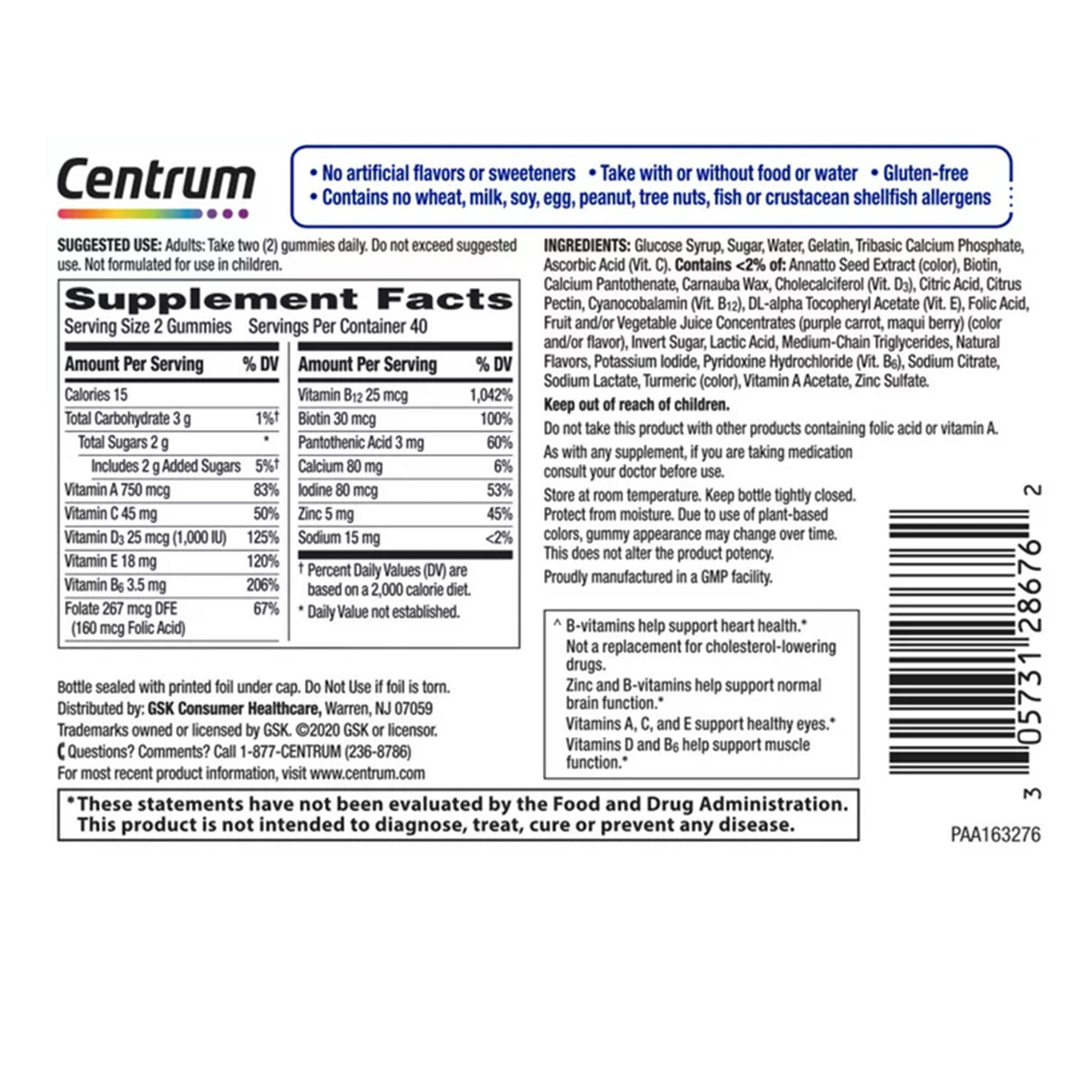 Multivitamin Supplement Centrum Men 50+ Gummy 80 per Bottle Fruit Flavor - BeHope