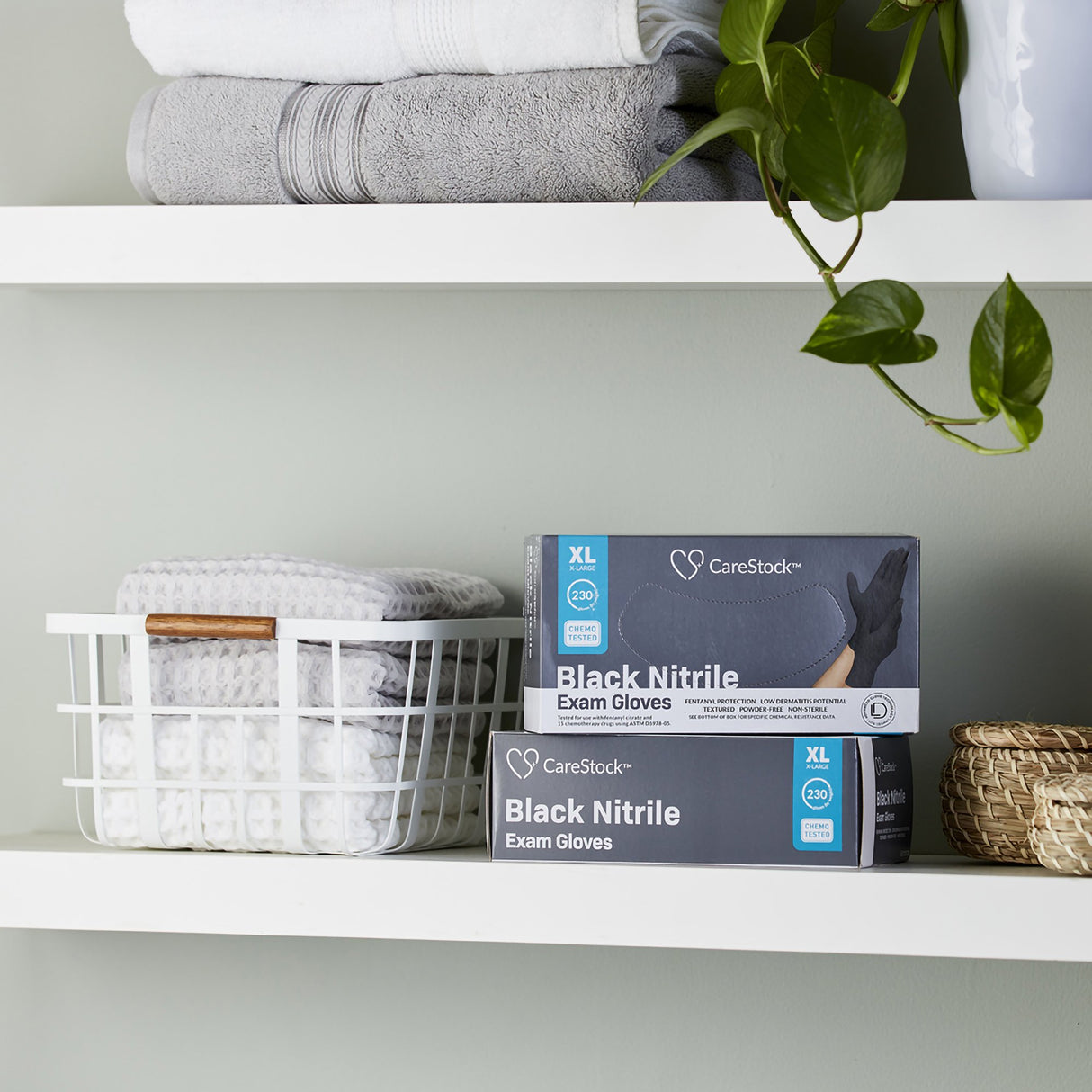 Exam Glove CareStock X-Large NonSterile Nitrile Standard Cuff Length Fully Textured Black Not Rated - BeHope