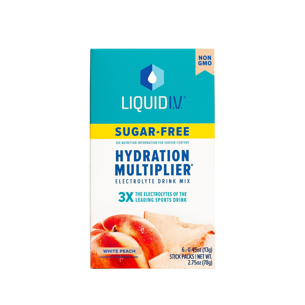 Oral Electrolyte Solution Liquid I.V.® Hydration Multiplier® Sugar-Free White Peach Flavor 0.45 oz. Electrolyte - BeHope