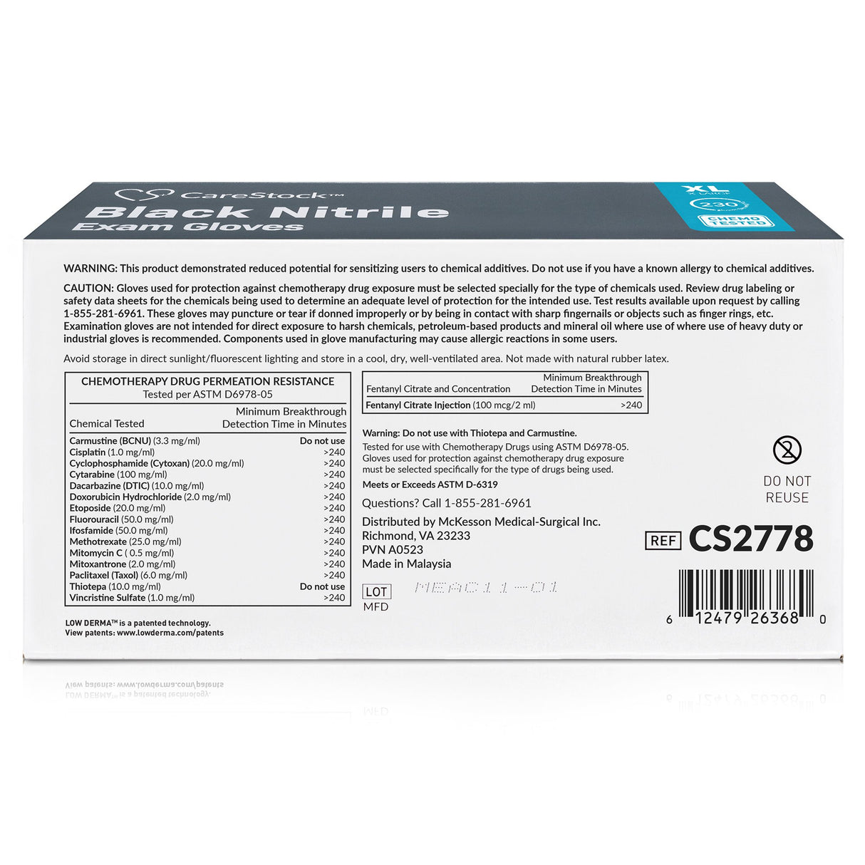 Exam Glove CareStock X-Large NonSterile Nitrile Standard Cuff Length Fully Textured Black Not Rated - BeHope