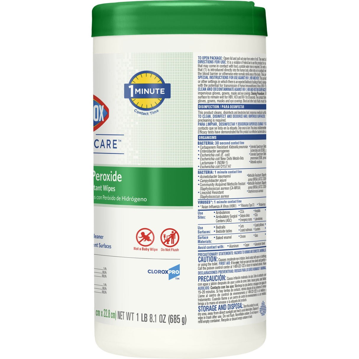 Surface Disinfectant Cleaner Clorox Healthcare® Premoistened Hydrogen Peroxide Based Manual Pull Wipe 95 Count Canister Unscented NonSterile - BeHope