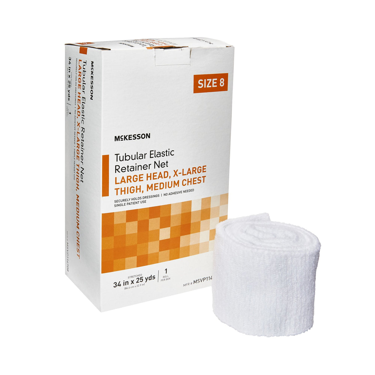 Elastic Net Retainer Dressing McKesson Tubular Elastic 34 Inch X 25 Yard (86.4 cm X 22.9 m) Size 8 White Large Head / X-Large Thigh / Medium Chest NonSterile - BeHope
