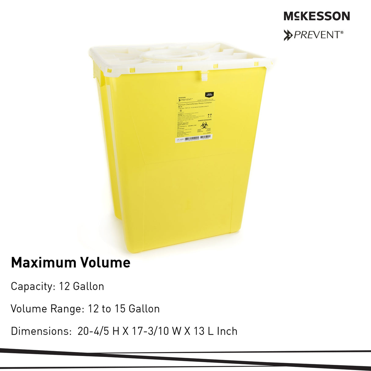 Chemotherapy Waste Container McKesson Prevent® Yellow Base 20-4/5 H X 17-3/10 W X 13 L Inch Vertical Entry 12 Gallon - BeHope