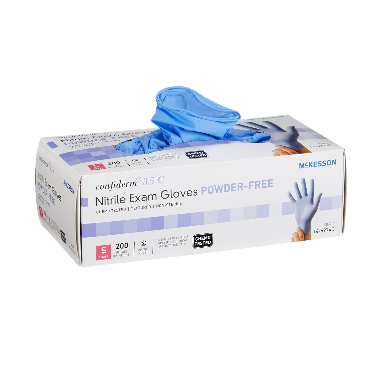 Exam Glove McKesson Confiderm® 3.5C Small NonSterile Nitrile Standard Cuff Length Textured Fingertips Blue Chemo Tested - BeHope