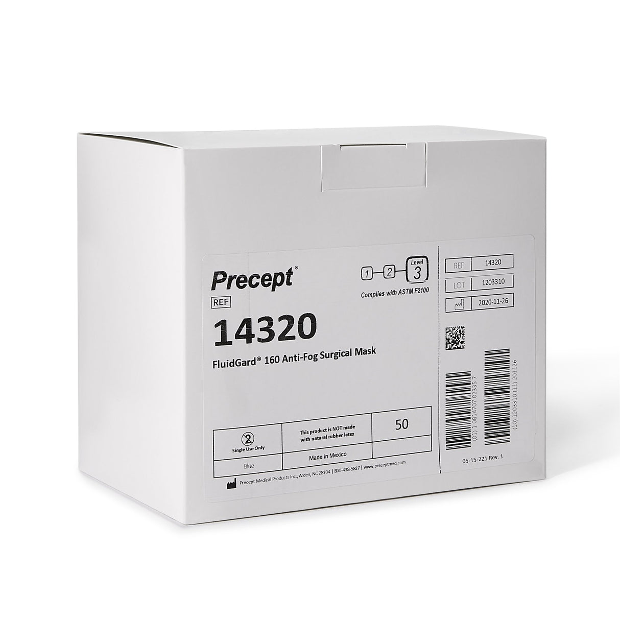 Surgical Mask Precept® FluidGard® 160 Anti-fog Foam ASTM Level 3 Tie Closure One Size Fits Most - BeHope