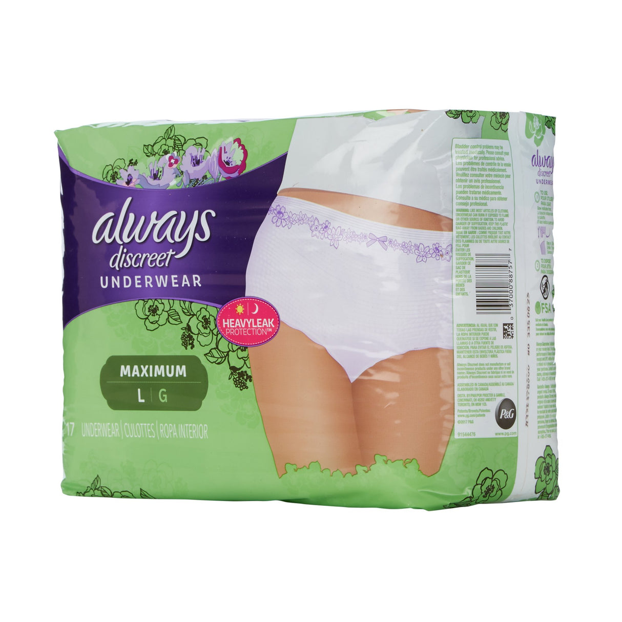 Female Adult Absorbent Underwear Always® Discreet Pull On with Tear Away Seams Large Disposable Heavy Absorbency - BeHope