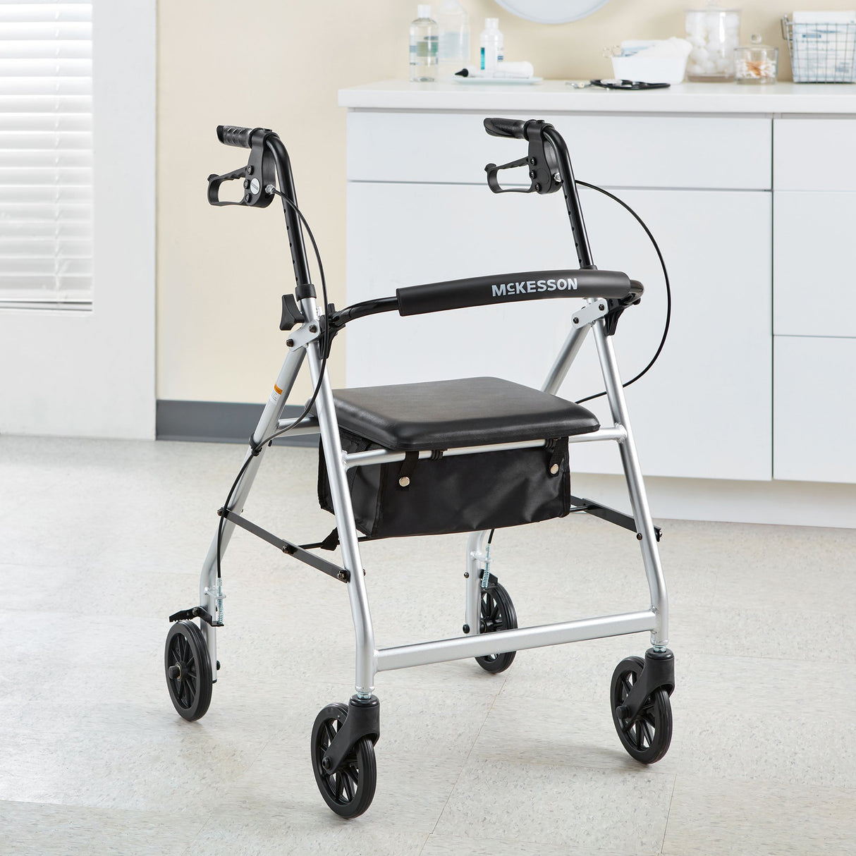 4 Wheel Rollator McKesson Silver Adjustable Height / Folding Aluminum Frame - BeHope