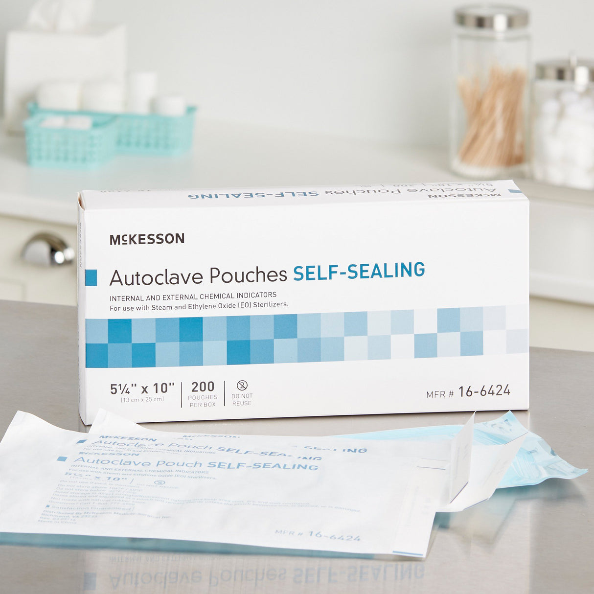 Sterilization Pouch McKesson Ethylene Oxide (EO) Gas / Steam 5-1/4 X 10 Inch Transparent Blue / White Self Seal Paper / Film - BeHope