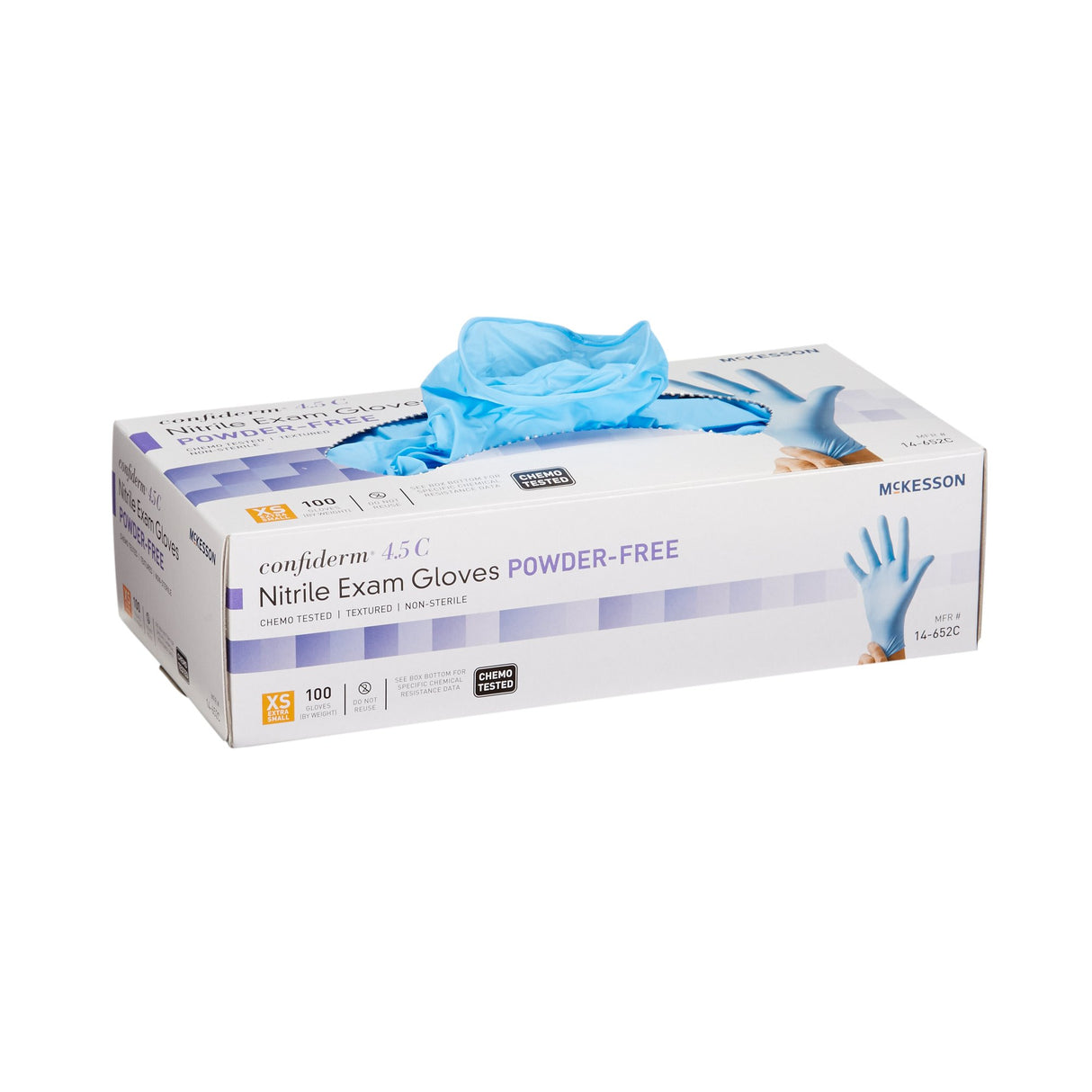 Exam Glove McKesson Confiderm® 4.5C X-Small NonSterile Nitrile Standard Cuff Length Textured Fingertips Blue Chemo Tested - BeHope