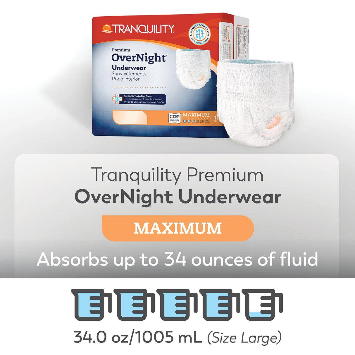 Unisex Adult Absorbent Underwear Tranquility® Premium OverNight™ Pull On with Tear Away Seams X-Large Disposable Heavy Absorbency - BeHope