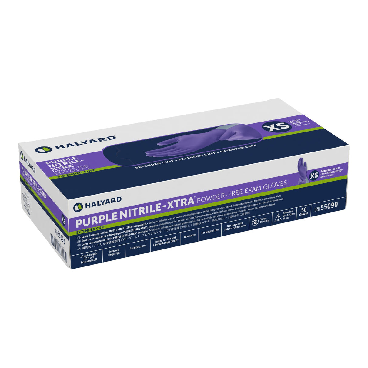 Exam Glove Purple Nitrile-Xtra™ X-Small NonSterile Nitrile Extended Cuff Length Textured Fingertips Purple Chemo Tested - BeHope