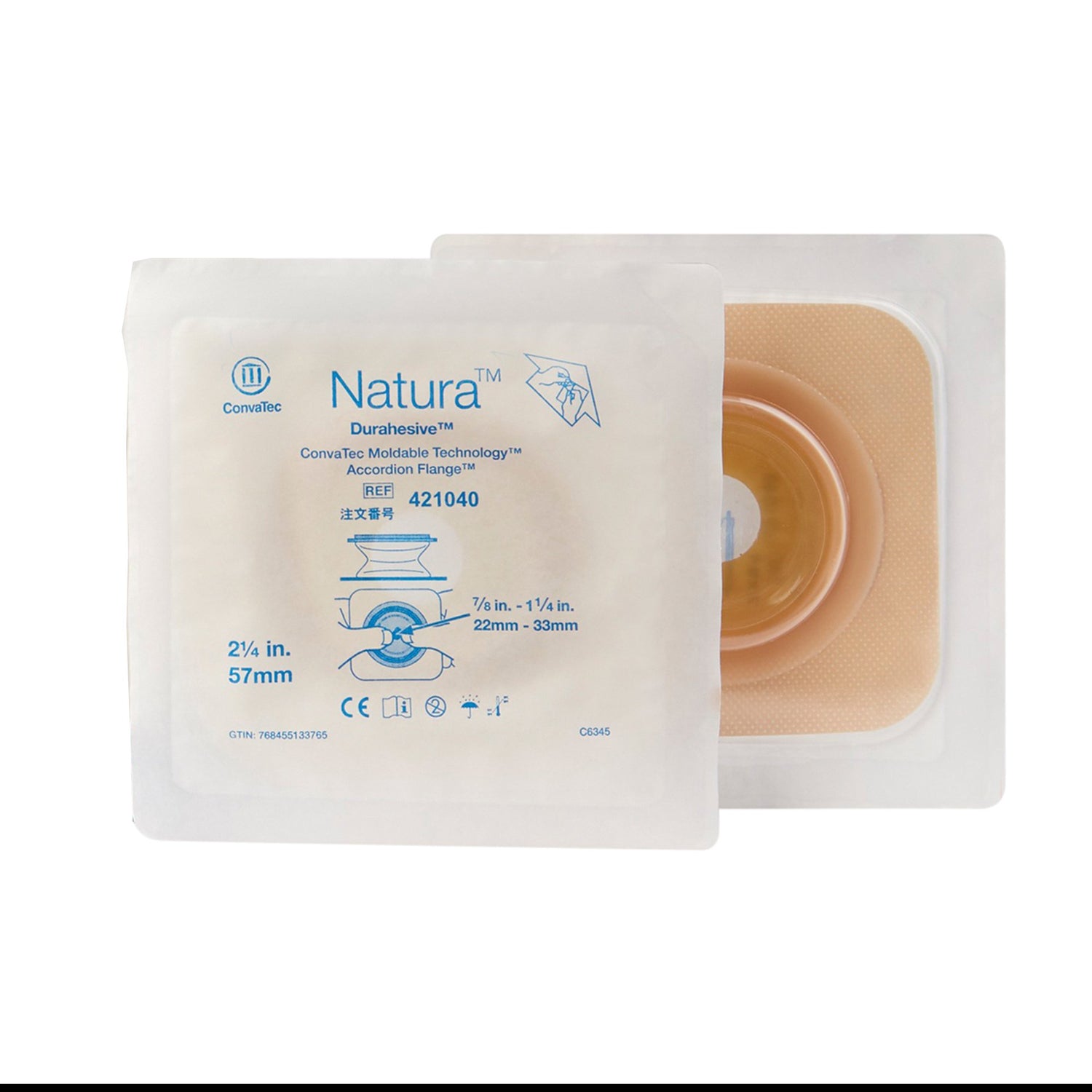 Ostomy Barrier Natura™ Moldable Durahesive® Adhesive 57 mm Flange Sur-Fit® Natura® System Hydrocolloid Tape Collar 7/8 to 1-1/4 Inch Opening - BeHope