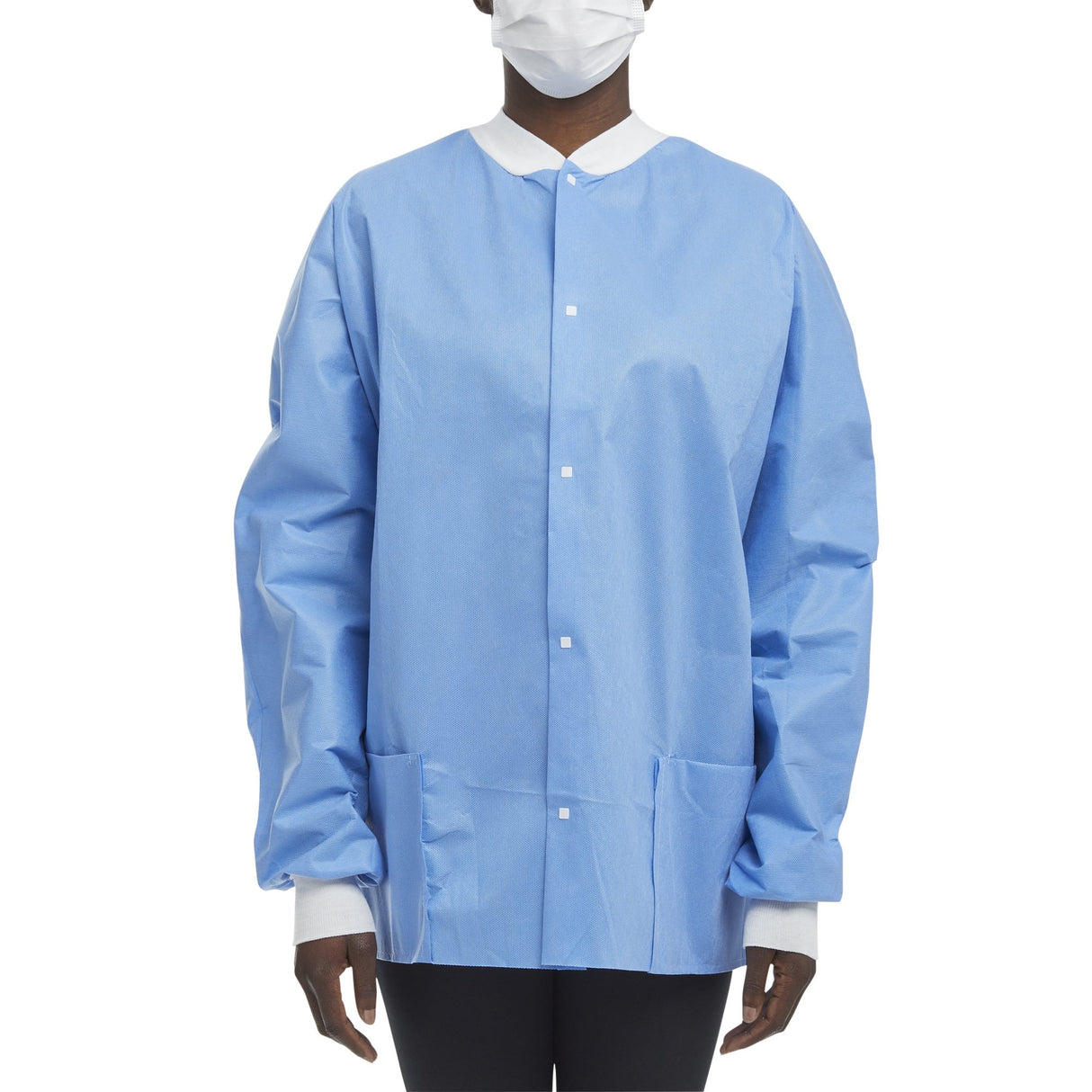 Lab Jacket Blue Large Hip Length 3-Layer SMS Disposable - BeHope