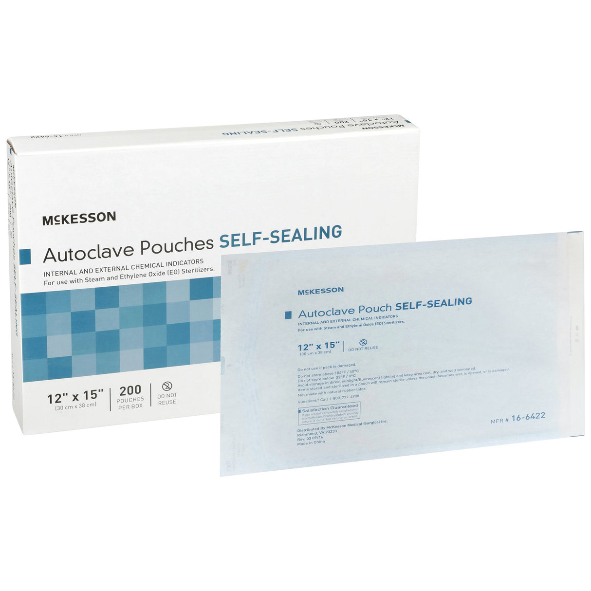 Sterilization Pouch McKesson Ethylene Oxide (EO) Gas / Steam 12 X 15 Inch Transparent Blue / White Self Seal Paper / Film - BeHope