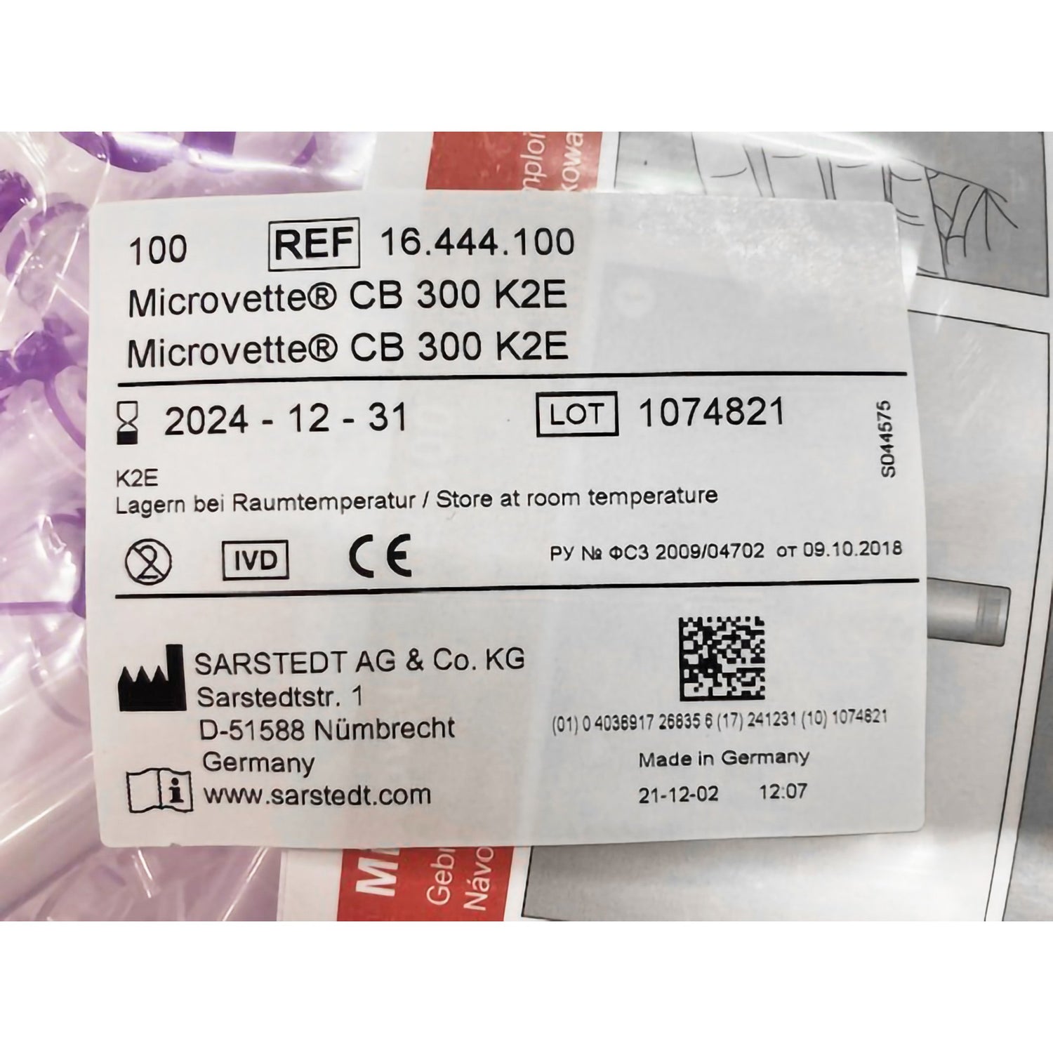 Microvette® CB 300 Capillary Blood Collection Tube K2 EDTA Additive 300 µL Pull Cap Polypropylene Tube - BeHope