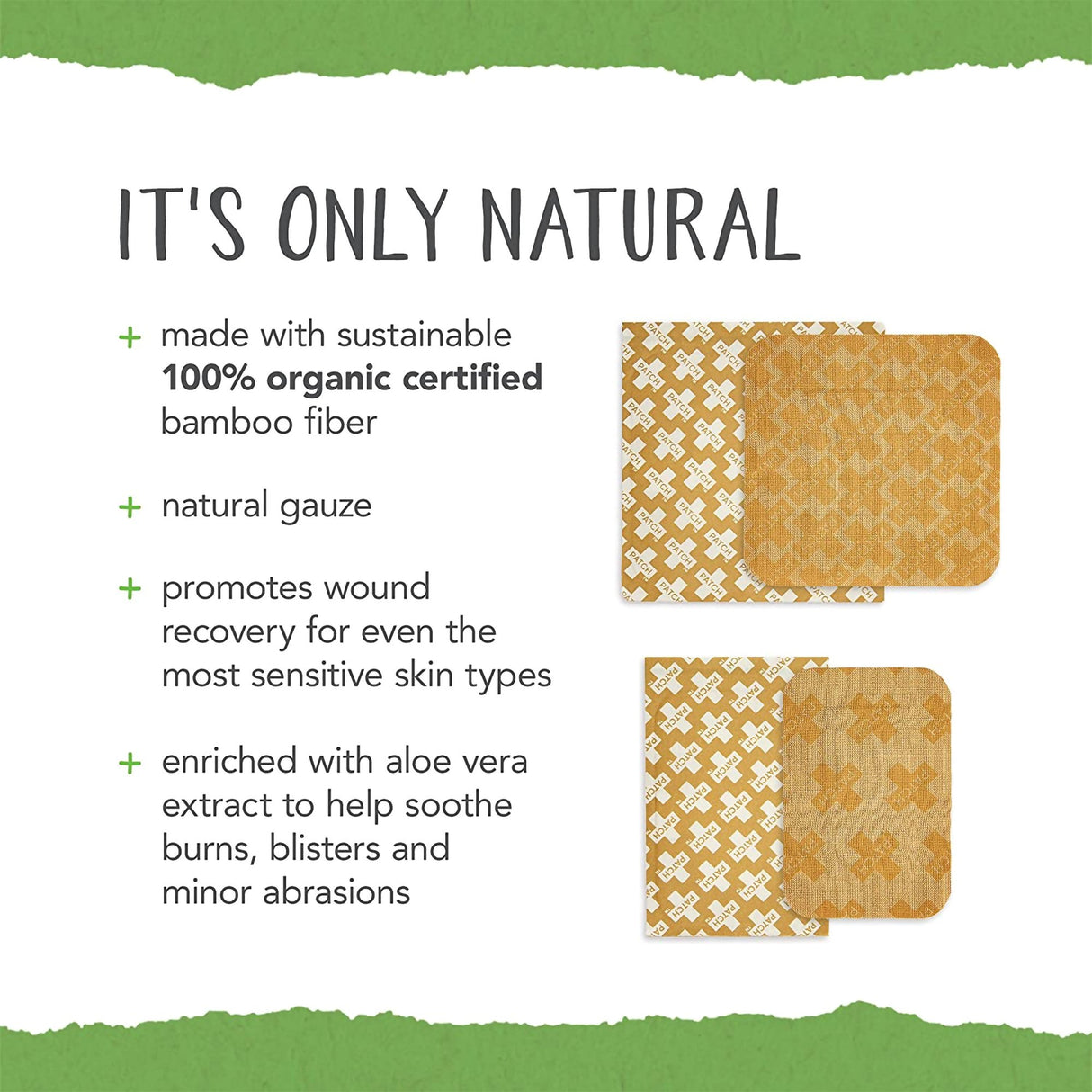 Adhesive Strip Patch™ Bamboo / Aloe Vera Tan 2 X 3 Inch / 3 X 3 Inch Sterile - BeHope