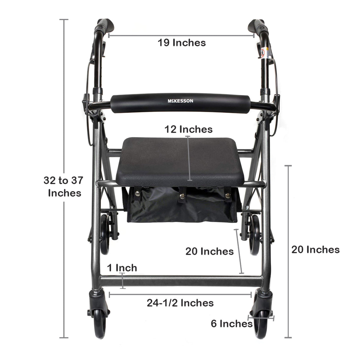 4 Wheel Rollator McKesson Silver Adjustable Height / Folding Aluminum Frame - BeHope