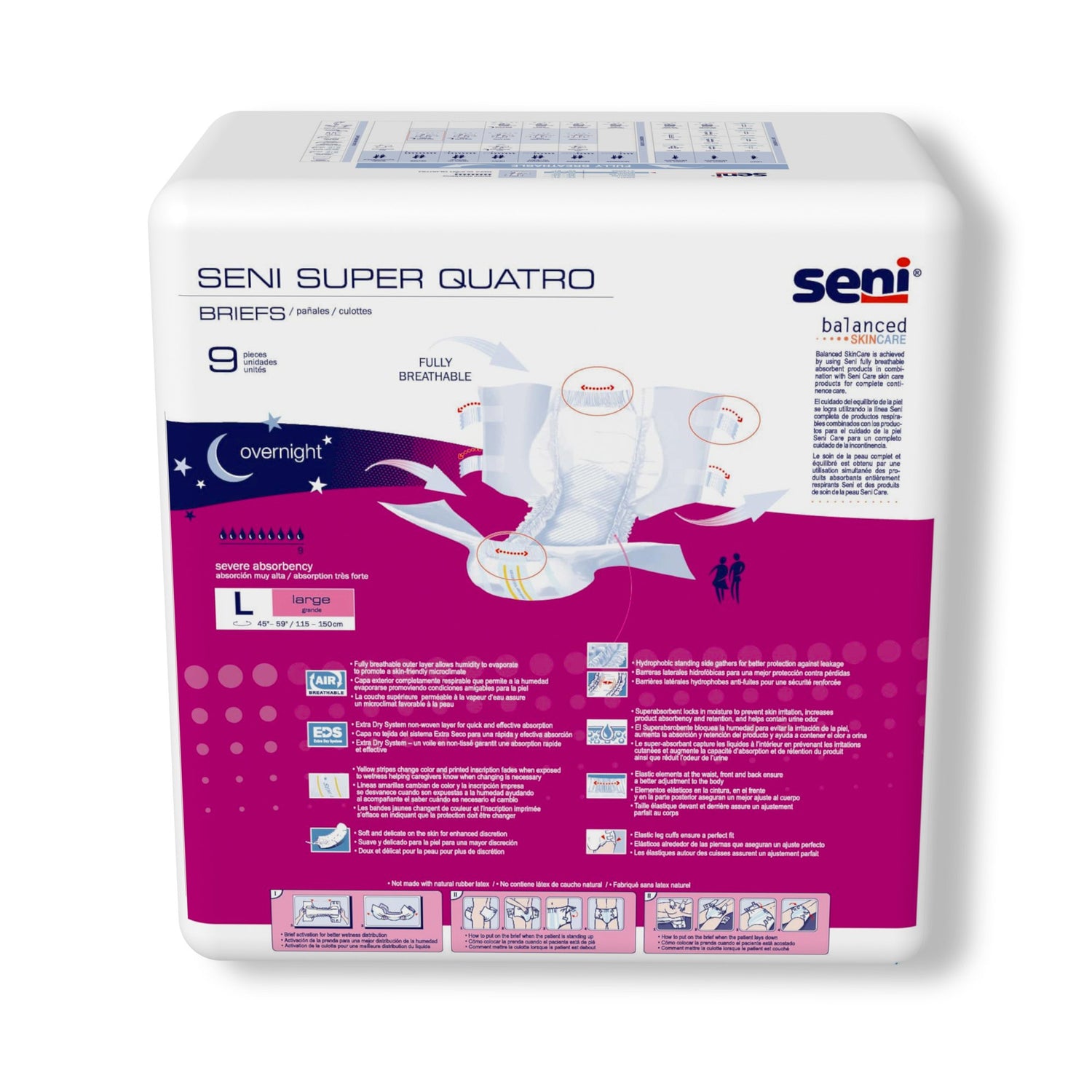 Unisex Adult Incontinence Brief Seni® Super Quatro Large Disposable Heavy Absorbency - BeHope